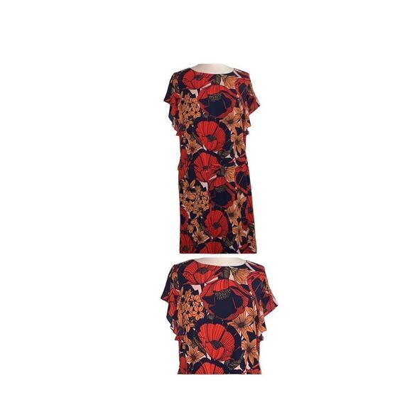 Loft Dresses | Loft Navy Blue Orange Red Floral Print Flared...  Size S/P - Picture 3 of 4